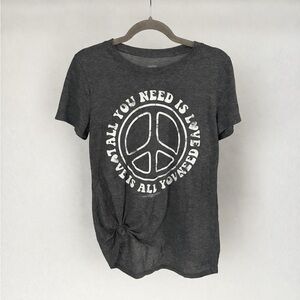 John Lennon Beatles All You Need Is Love Tee Womens M Gray Graphic Shirt Peace